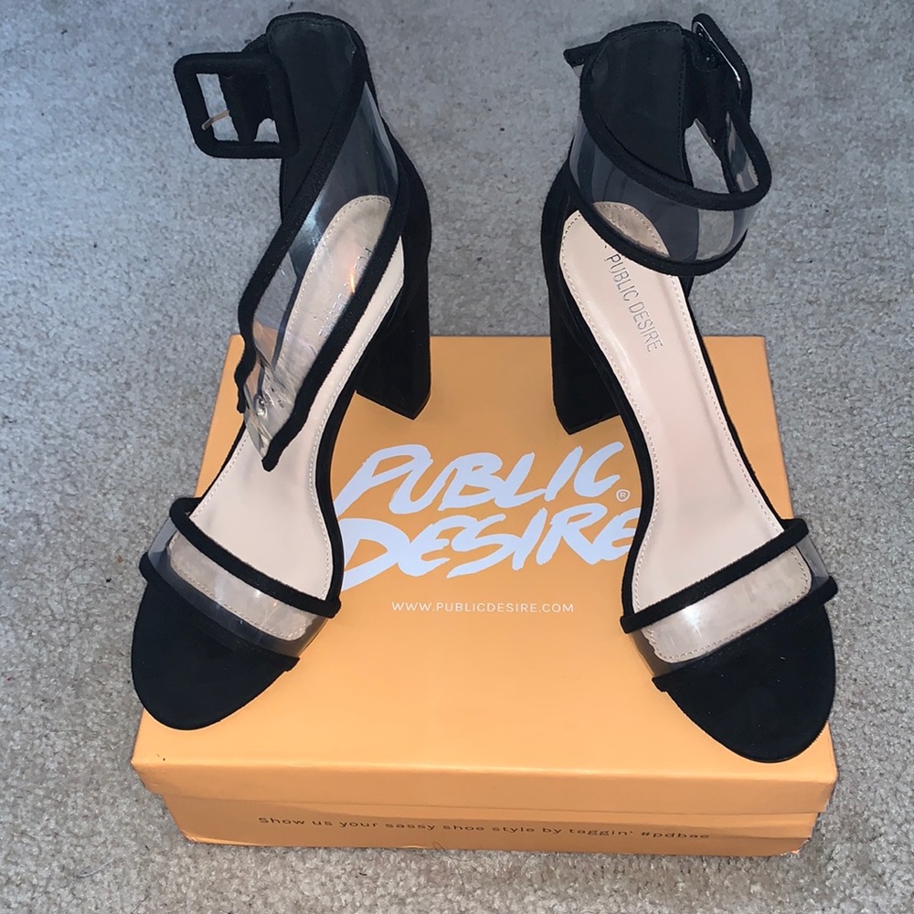 Black Suede & Clear Ankle Cuff block-heel Sandals